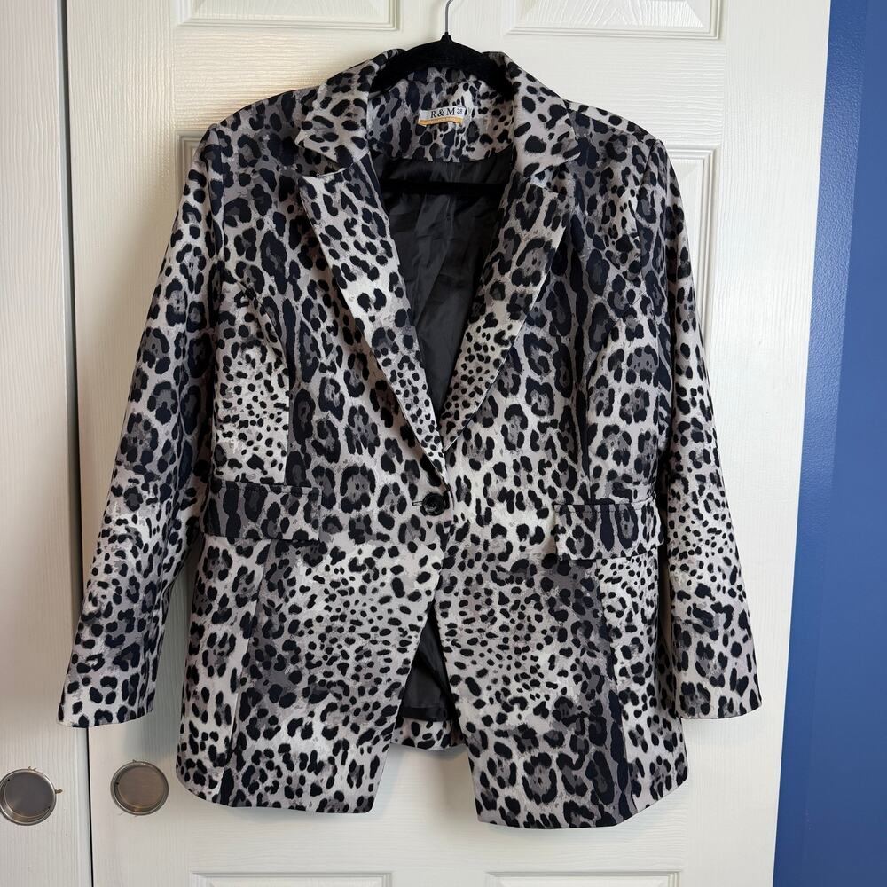 R&M Leopard Print Blazer Men Size 38 Padded Shoulder Animal Print